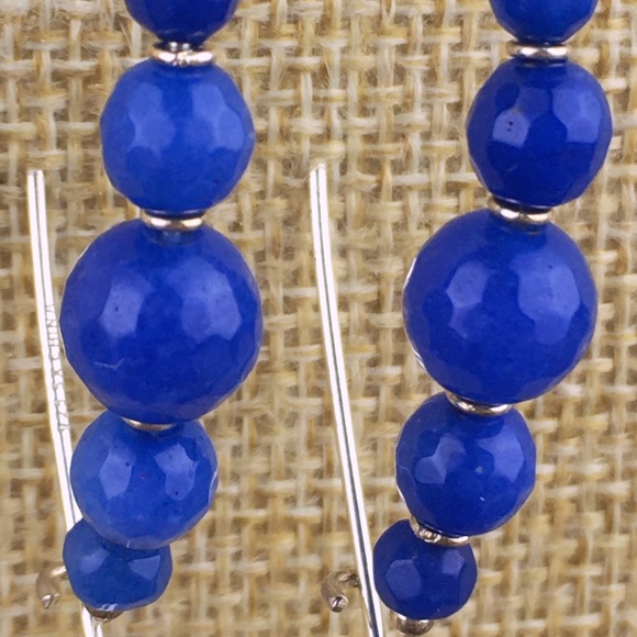 Lapis or Sodalite Crystal Stone Bead Wire Sterling Silver Earrings - Picture 5 of 6